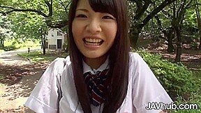 Natsuki was sitting alone in the woods and she gets picked