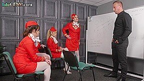 Uniform CFNM stewardesses in hj training