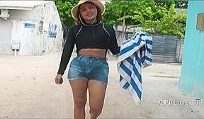 Marina Gold Wetting Her Jeans Shorts On The Island