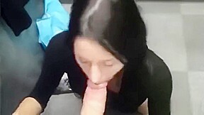 Gorgeous babe milks huge cock in change room