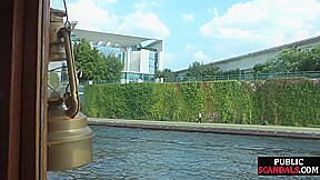 Redhead cougar cockriding on public boat