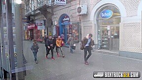 Beautiful Kira Queen giving a footjob in public