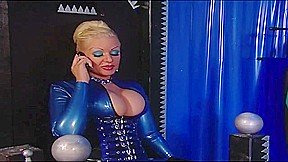 Humiliating face sitting, whipping guy in latex dress anal penetrated