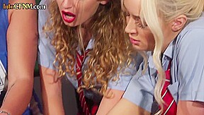 CFNM cheerleaders and college slut in group femdom HJ