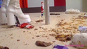 Dancing on Food with White High Heel Boots