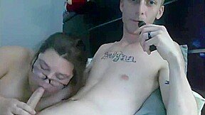 Handsome muscled tattoed well hung guy sucked off by his gf
