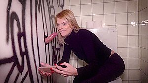 Hot Blonde Horny Wife Her First Glory Hole In A Public Toilet