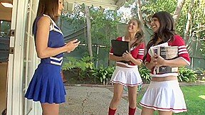 Lesbian cheerleaders licking each other in hot threesome by Femdom Austria