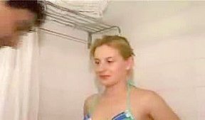 Nice fuck in the shower ends with a cumshot