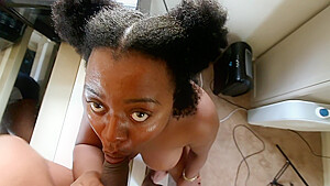 Bare-Faced Ebony, Eye Rolling Blowjob + Hardcore Quickie