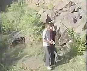 Bisexual anal threesome in the open air