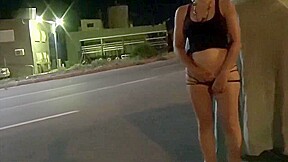 Blonde babe risky public nude fingering exhibition squirt by highway.