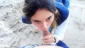 Blowjob and Swallowing on the Beach