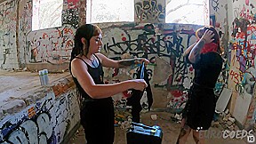 Brille And Cheri Tagging Graffiti Nude While On Vacation And Laying On A Topless Beach