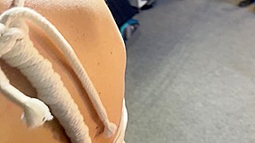 Lady M Tied And Spanked In Shiny Blue Nylon Shorts Wearing Latex Pants Under The Shorts