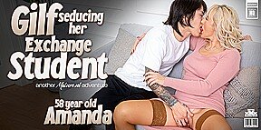 Amanda Is A 58 Year Old Gilf Seducing And Fucking Her Japanese Exchange Student On The Couch