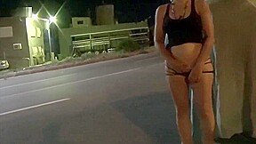 Blonde babe risky public nude fingering exhibition squirt by highway.