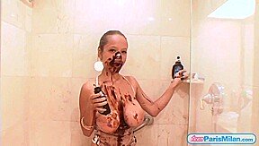 Blonde Teen Paris Milan Takes a Cholate Shower