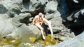 Exhibitionist caught by blonde girl, having great sex on the seashore