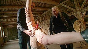 Humiliating candle in pussy