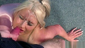 Kinky beauty gets cum shot on her face eating all the load