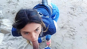 Blowjob and Swallowing on the Beach