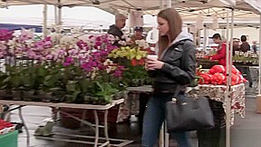 Busty babe flashing tits and ass in supermarket