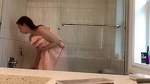 little Step sister spied on glass shower – super young titties