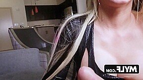 A seductive blonde mother passionately takes hold of the handsome man’s large penis and performs oral sex.