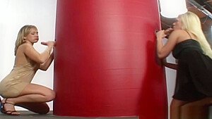 Femdom milfs at the gloryhole cocksucking