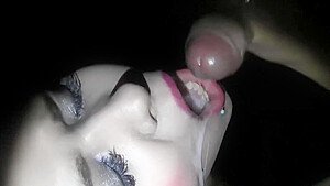 Naked blonde on knees gives BJs on gloryhole