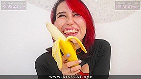 Trying blowjob on banana ended sloppily deepthroat with cum swallow