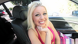 Handjob loving babe jerking cock in the car