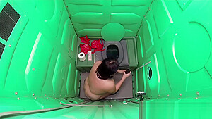 Latino girl sucks dick in portable restroom