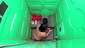 Latino girl sucks dick in portable restroom