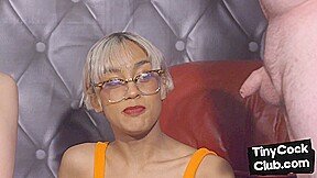 SPH femdom amateur babes give group HJ to pathetic man