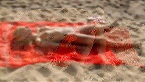 Stunning blonde college girl micro bikini and naked on public beach
