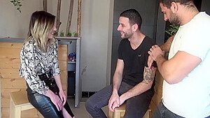 French Young Slut In Black Stockings Has Slut Threesome Dp