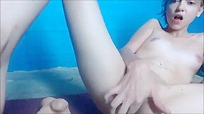 Skinny blonde masturbates and gapes her big pussy 2