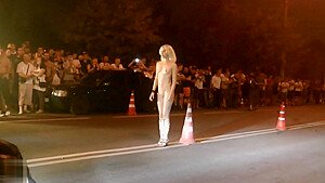 Strip dancing on street
